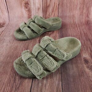 Vionic Snooze Womens Size 6 Green Terrycloth Slip On Slippers Sandals Shoes